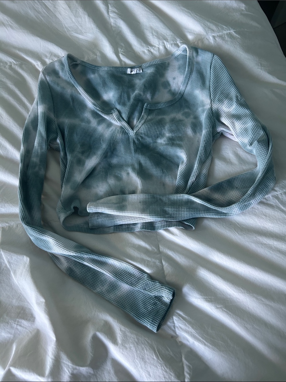 Garage Blue Tie-Dye Waffle Knit Long-Sleeve Crop Top